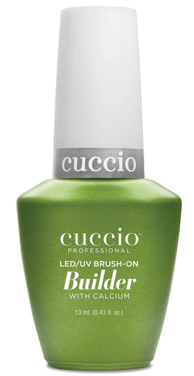 Cuccio clear builder gel bottle front view showing packaging and easy brush-on benefit