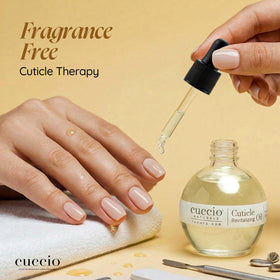 Cuccio top view with cap closed highlighting dispensing control and travel-friendly convenience