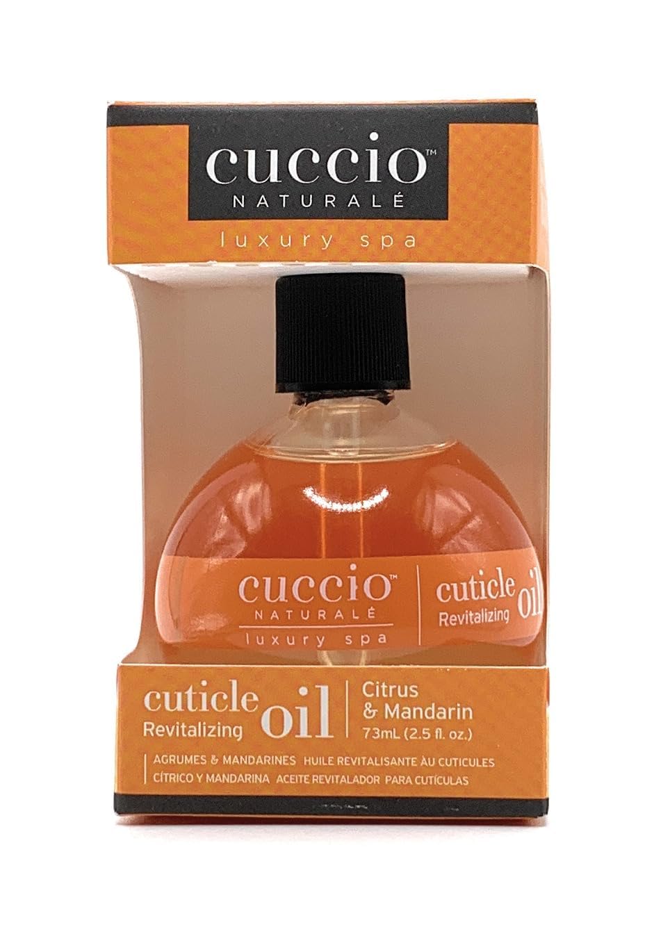 Cuccio front bottle showing citrus mandarin label and fresh scent benefit