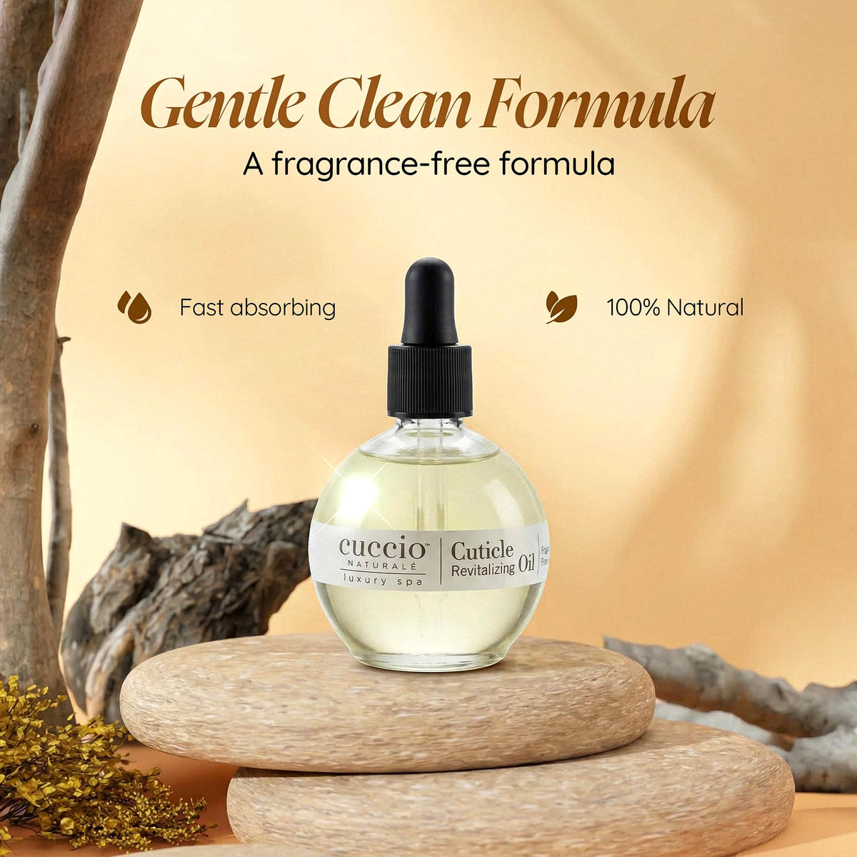 Cuccio label ingredients closeup emphasizing cold-pressed oils and vitamin E benefit