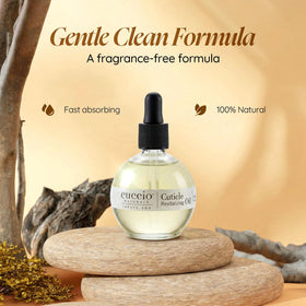 Cuccio label ingredients closeup emphasizing cold-pressed oils and vitamin E benefit