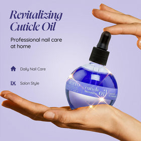 Cuccio label detail highlighting cold-pressed oils and vitamin E for nail strength