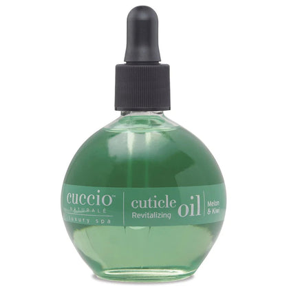 Cuccio front bottle showing melon and kiwi label and benefit of hydrated cuticles