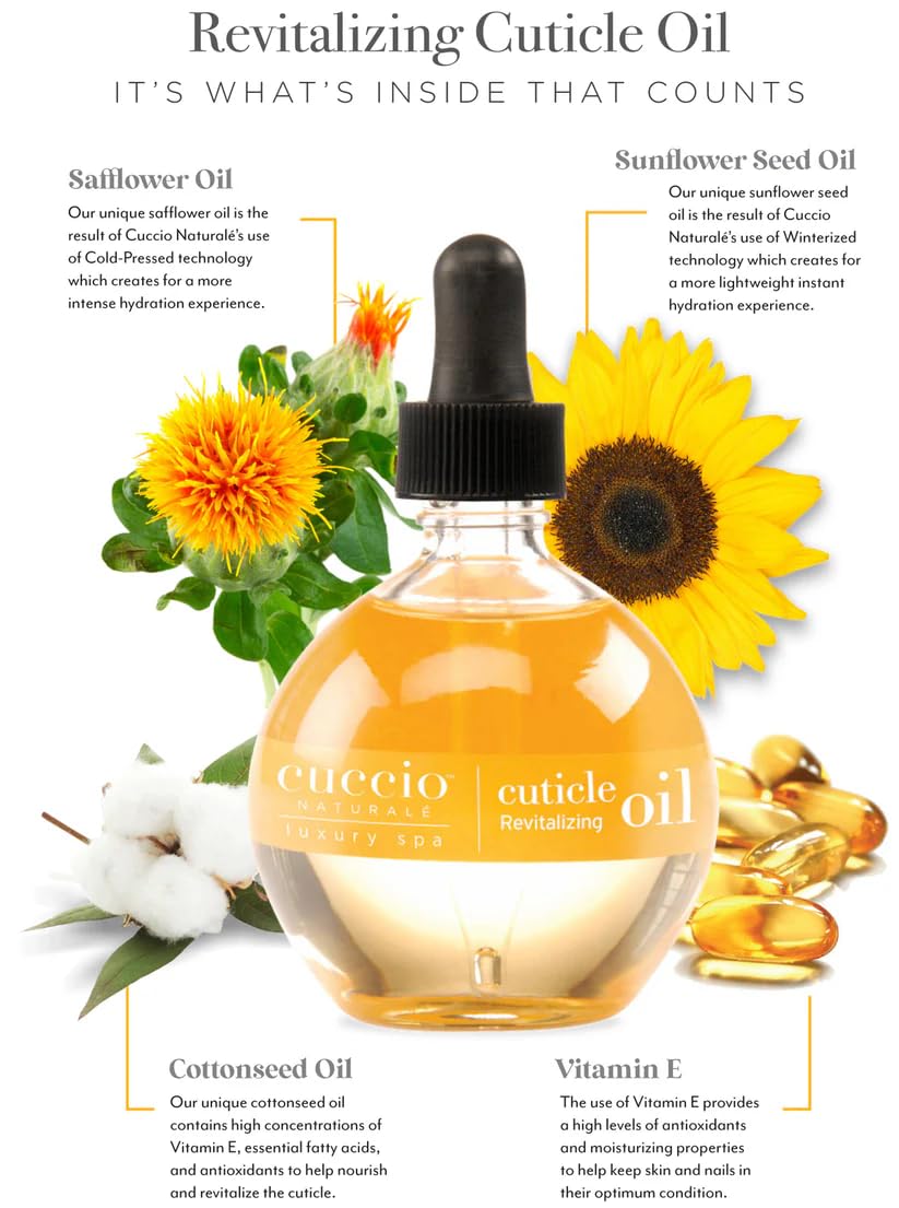 Cuccio bottle dropper dispensing a small oil droplet for precise, non‑greasy application