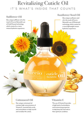 Cuccio bottle dropper dispensing a small oil droplet for precise, non‑greasy application