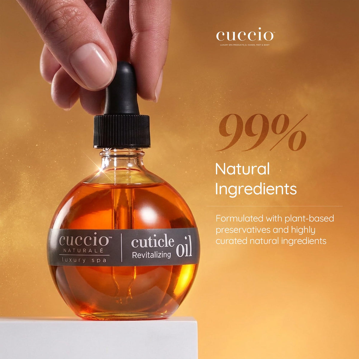 Cuccio oil texture drop on skin demonstrating fast absorption and lightweight feel