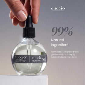 Close-up of Cuccio oil texture highlighting lightweight, non-greasy finish