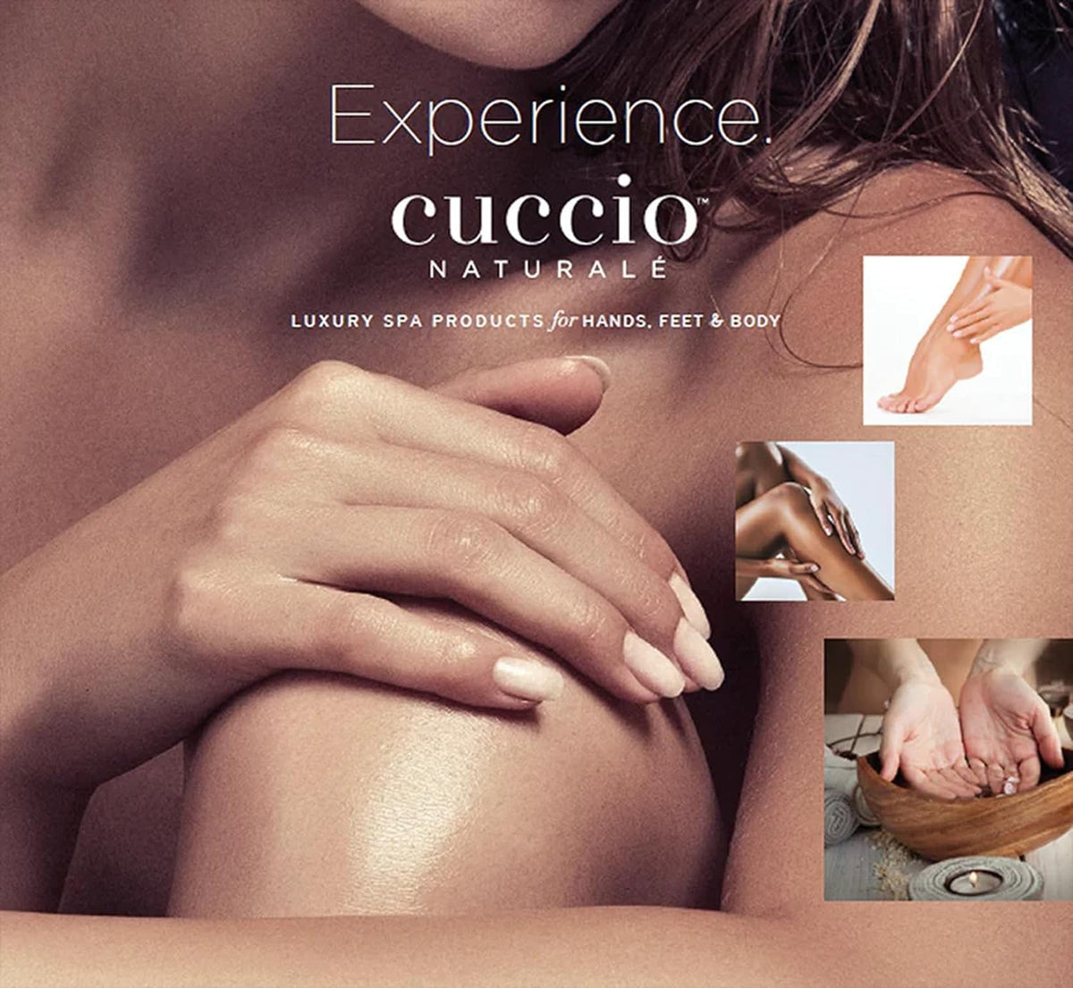 Cuccio bottle next to hand for size and travel-friendly benefit