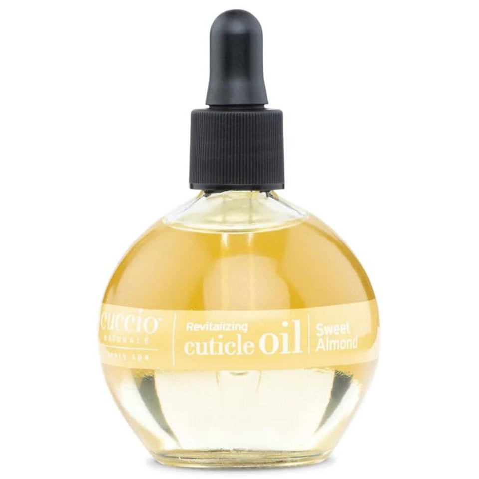 cuccio bottle front view showing sweet almond oil for hydrated cuticles