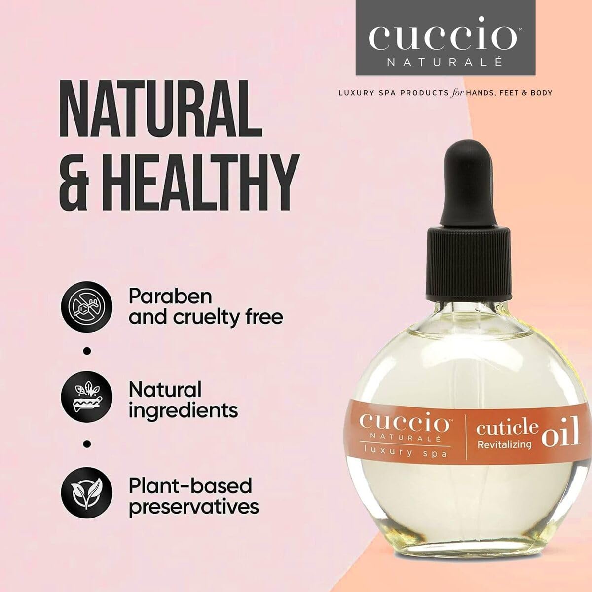 cuccio bottle beside hand for scale and travel-friendly convenience