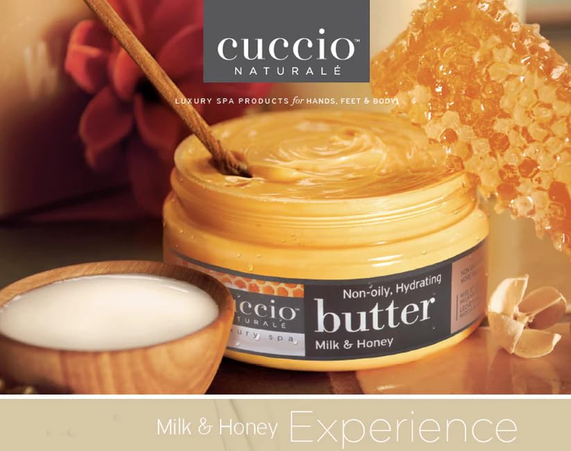 Cuccio lotion texture close-up showing buttery consistency for deep, non-greasy hydration