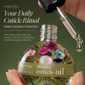 Cuccio Tuscan Garden label detail highlighting Italian Garden Collection branding
