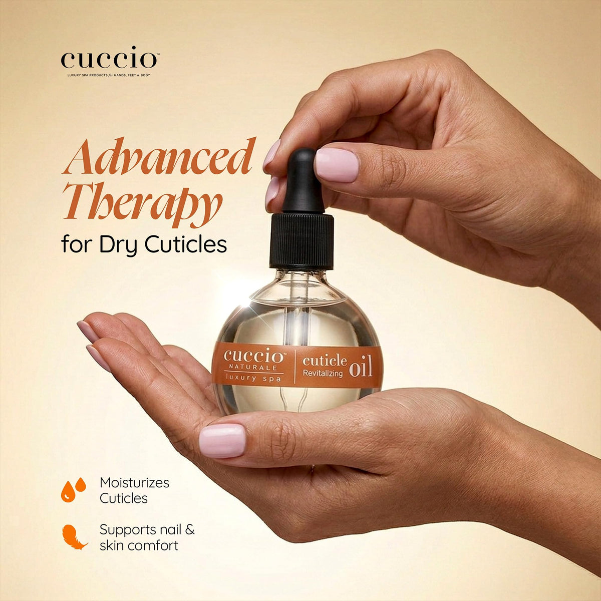 Cuccio drop dispensing from nozzle showing controlled application and quick absorption