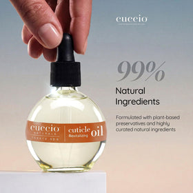 Close-up of Cuccio oil texture highlighting lightweight, non-greasy finish