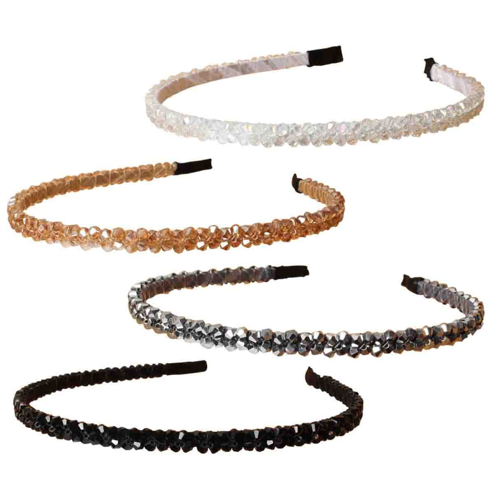Cuizhiyu front view of four headbands showing colors and packaging, adds versatile sparkle