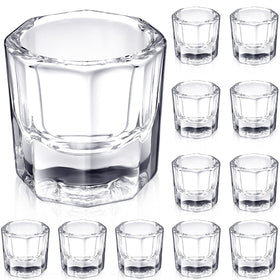 Cunhill front view of twelve clear dappen dishes showing professional set and stability
