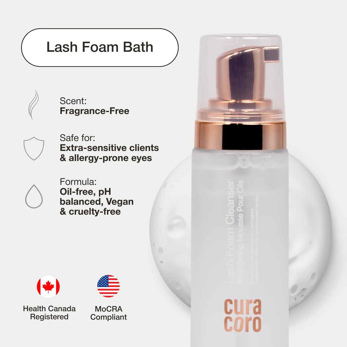 CURACORO application with spoolie cleans lashes evenly and preserves extensions