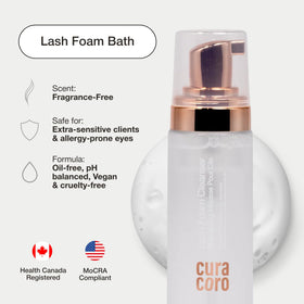 CURACORO application with spoolie cleans lashes evenly and preserves extensions