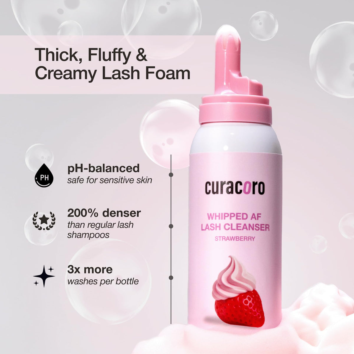 CURACORO whipped foam texture demonstrating dense mousse for gentle cleansing