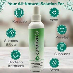 Curativa Bay bottle on bathroom counter suggesting daily routine use