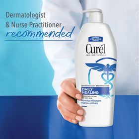 Curel 1 oz tube held in hand illustrating compact travel-friendly benefit