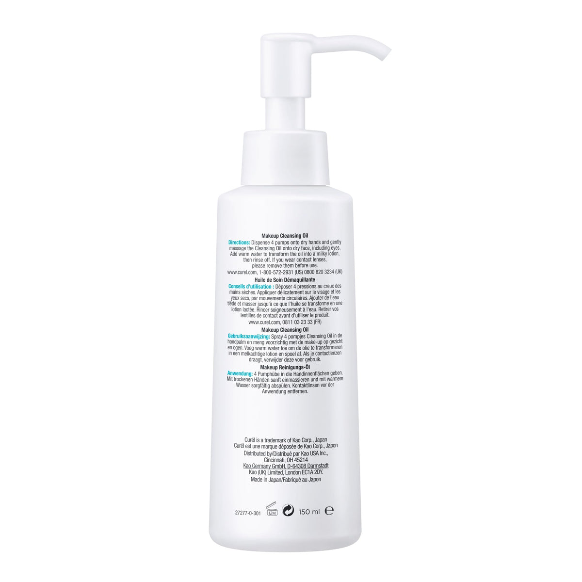 Curel cleansing oil on bathroom shelf with towels, suggests gentle daily use