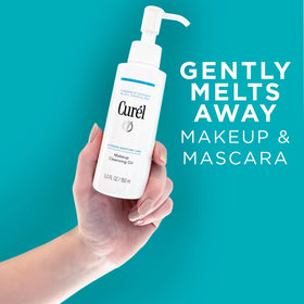 Curel cleansing oil pump dispenser close-up highlighting easy, mess-free dosing