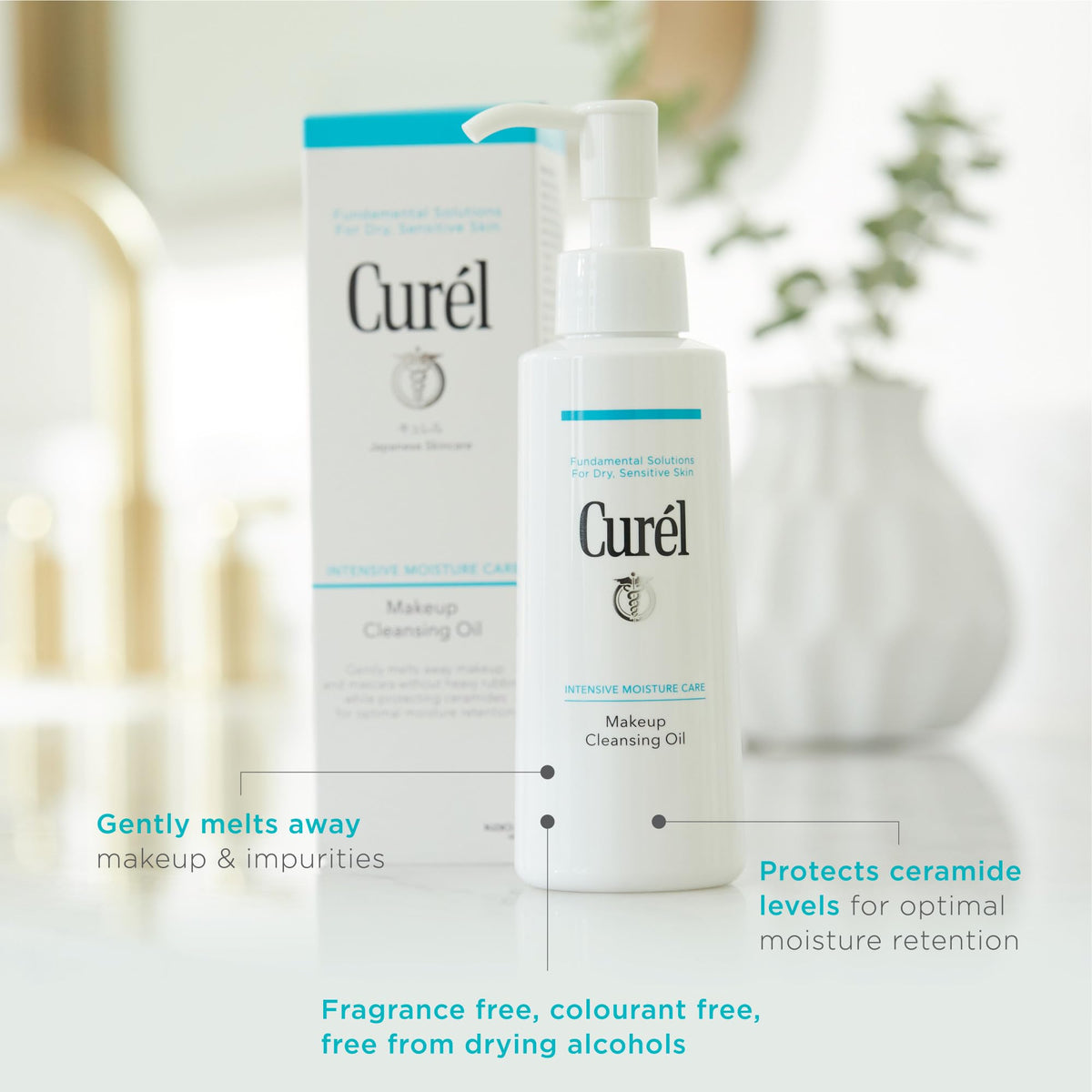 Curel cleansing oil next to ruler for 5 oz size comparison, helps gauge volume