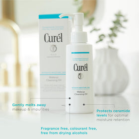 Curel cleansing oil next to ruler for 5 oz size comparison, helps gauge volume