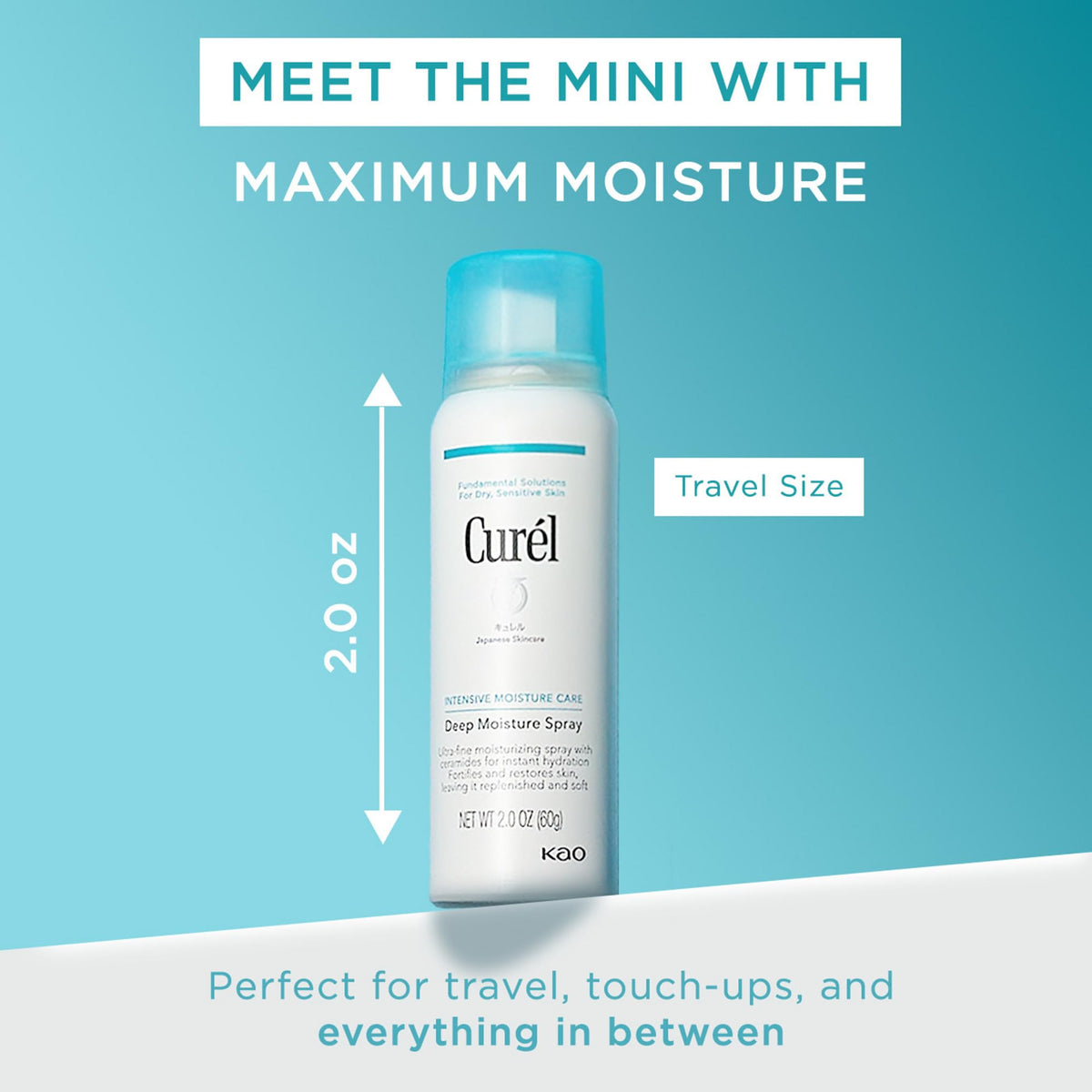 Curel travel-size 2 oz spray in hand for convenience and portability