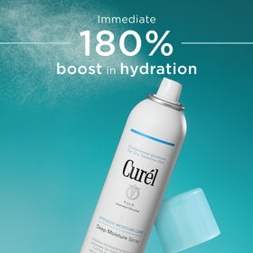 Curel spray being applied to face showing quick hydration boost