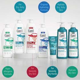 Curel applying lotion to elbow showing targeted dry skin relief