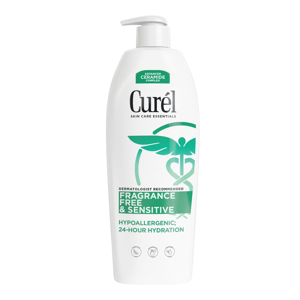 Curel front packaging 20oz showing clean unscented moisturizer benefits