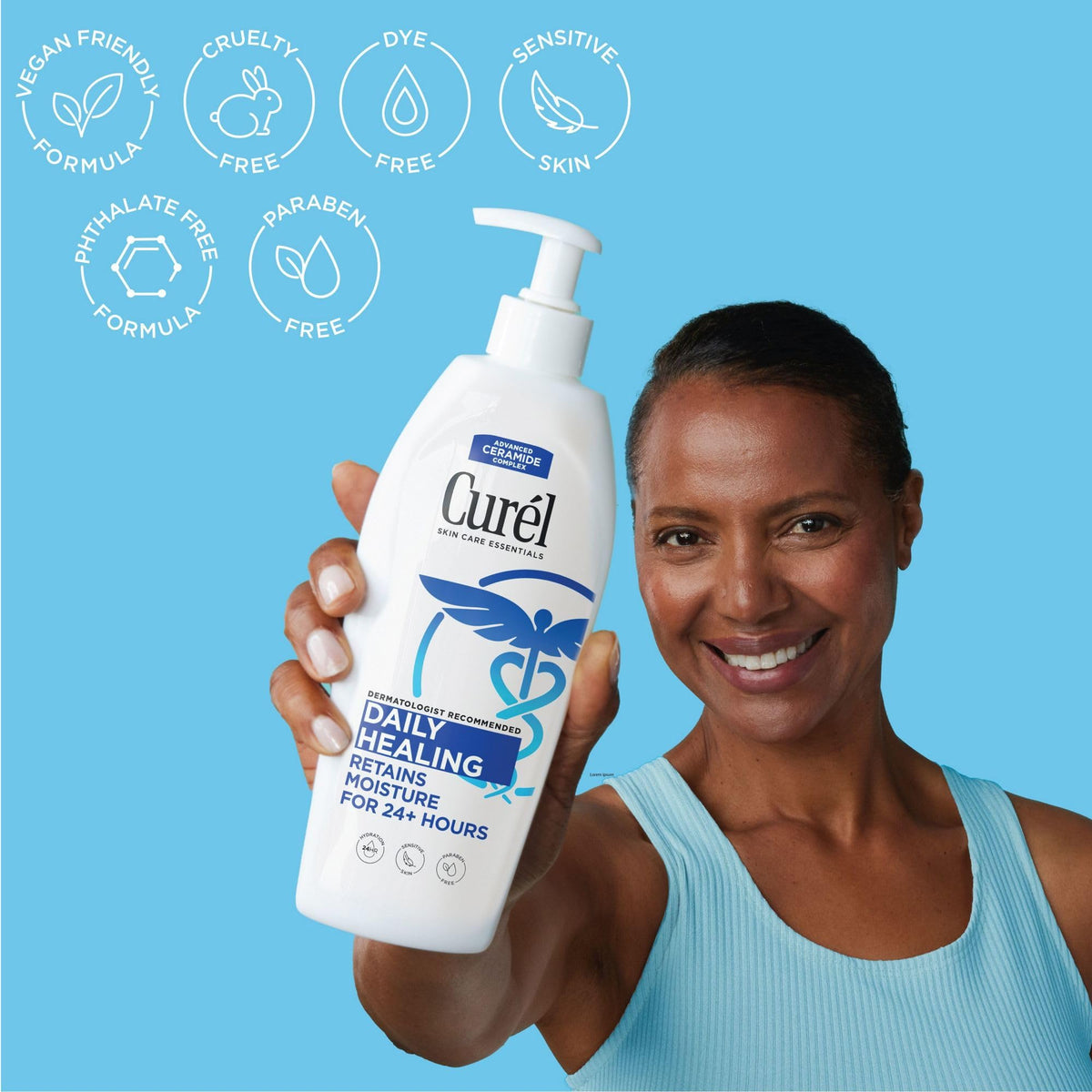 Curel applied on hand showing softer skin and lasting hydration benefit