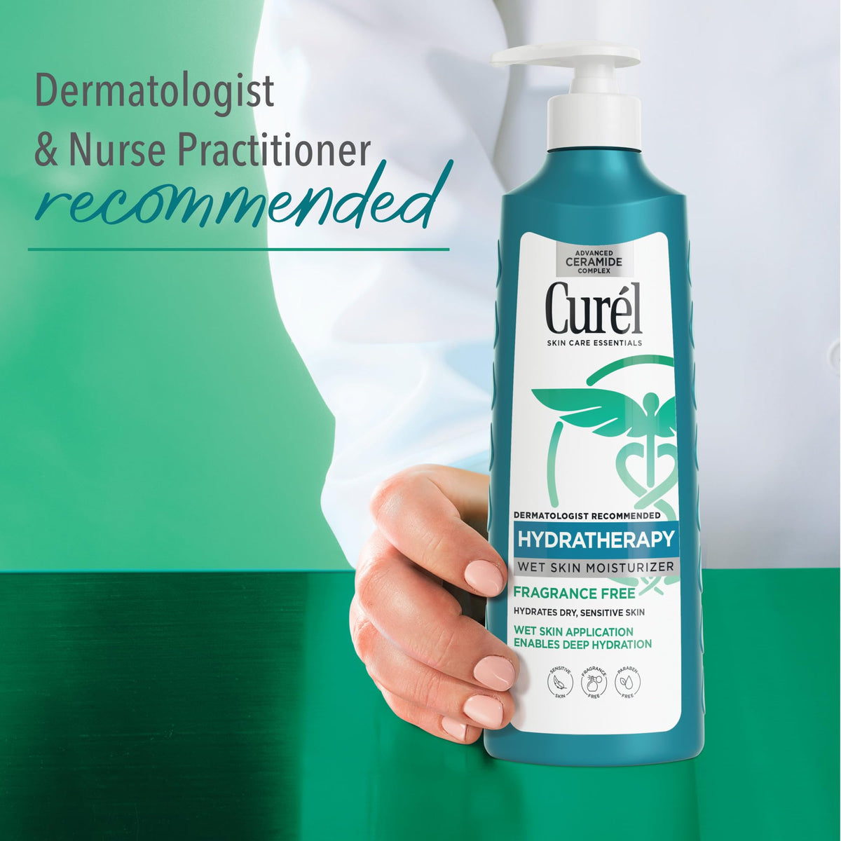 Curel applied to damp skin in shower highlighting immediate moisturization