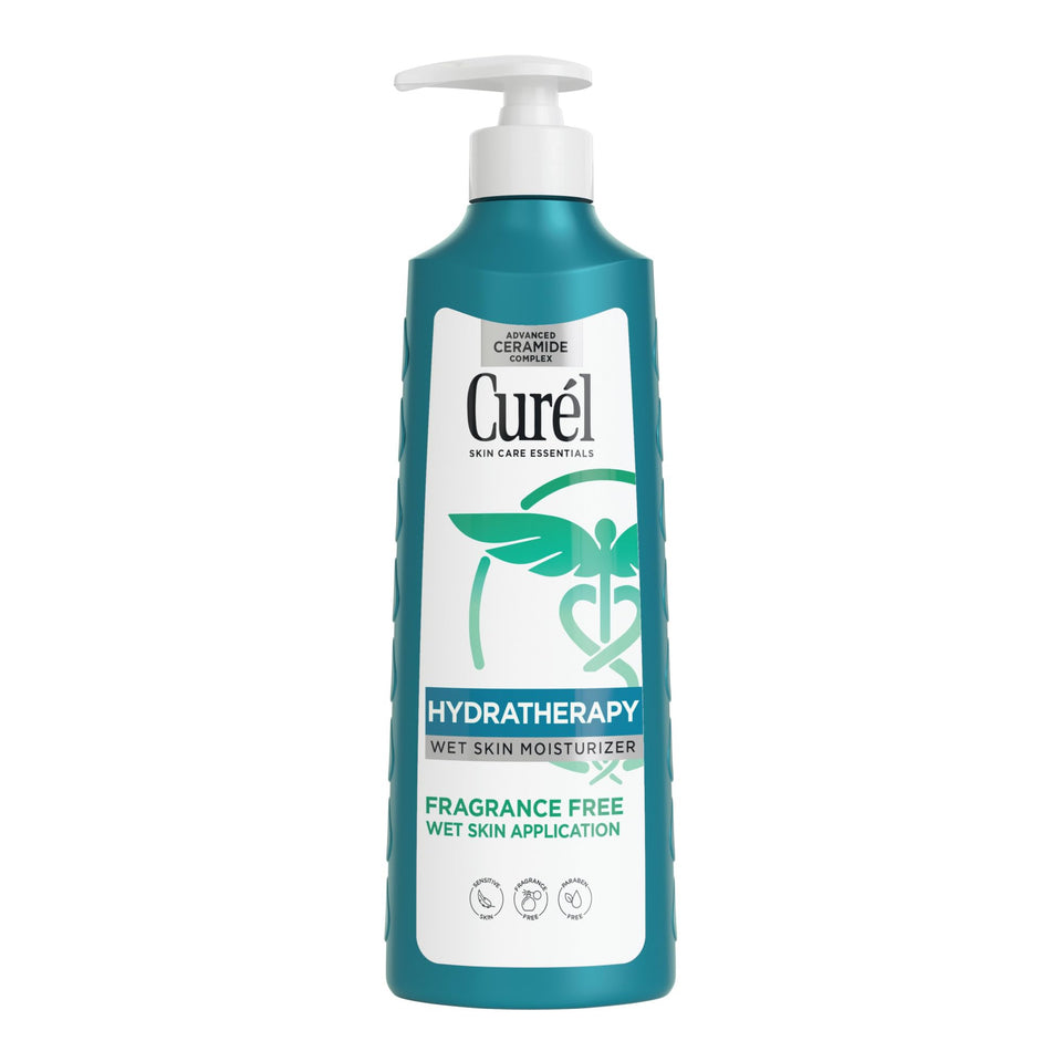 Curel bottle front view showing product and quick in-shower hydration benefit