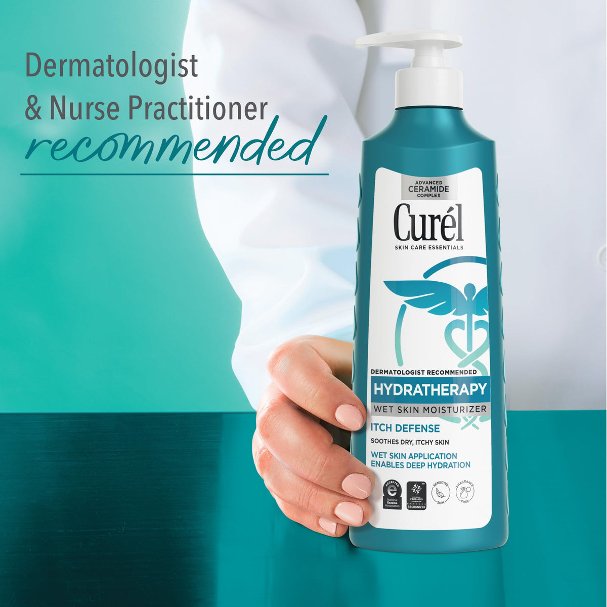 Curel ingredients label closeup highlighting ceramides, vitamin E, and oatmeal extract