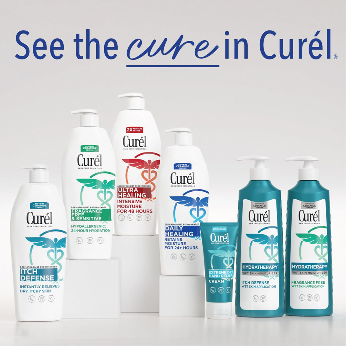 Three-pack Curel bottles grouped for value and consistent care