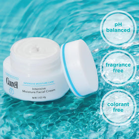 Curel jar in hand for scale, visualizes compact travel-friendly size