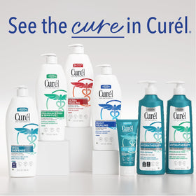 Curel lotion smoothing over dry elbow to restore softness