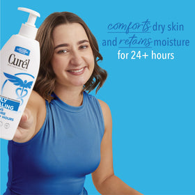 Curel lotion texture dispensed from pump demonstrating fast-absorbing feel