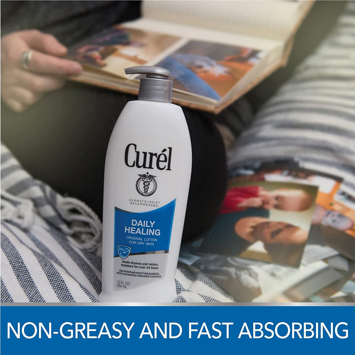 Curel lotion texture on hand demonstrating fast absorption and smooth feel
