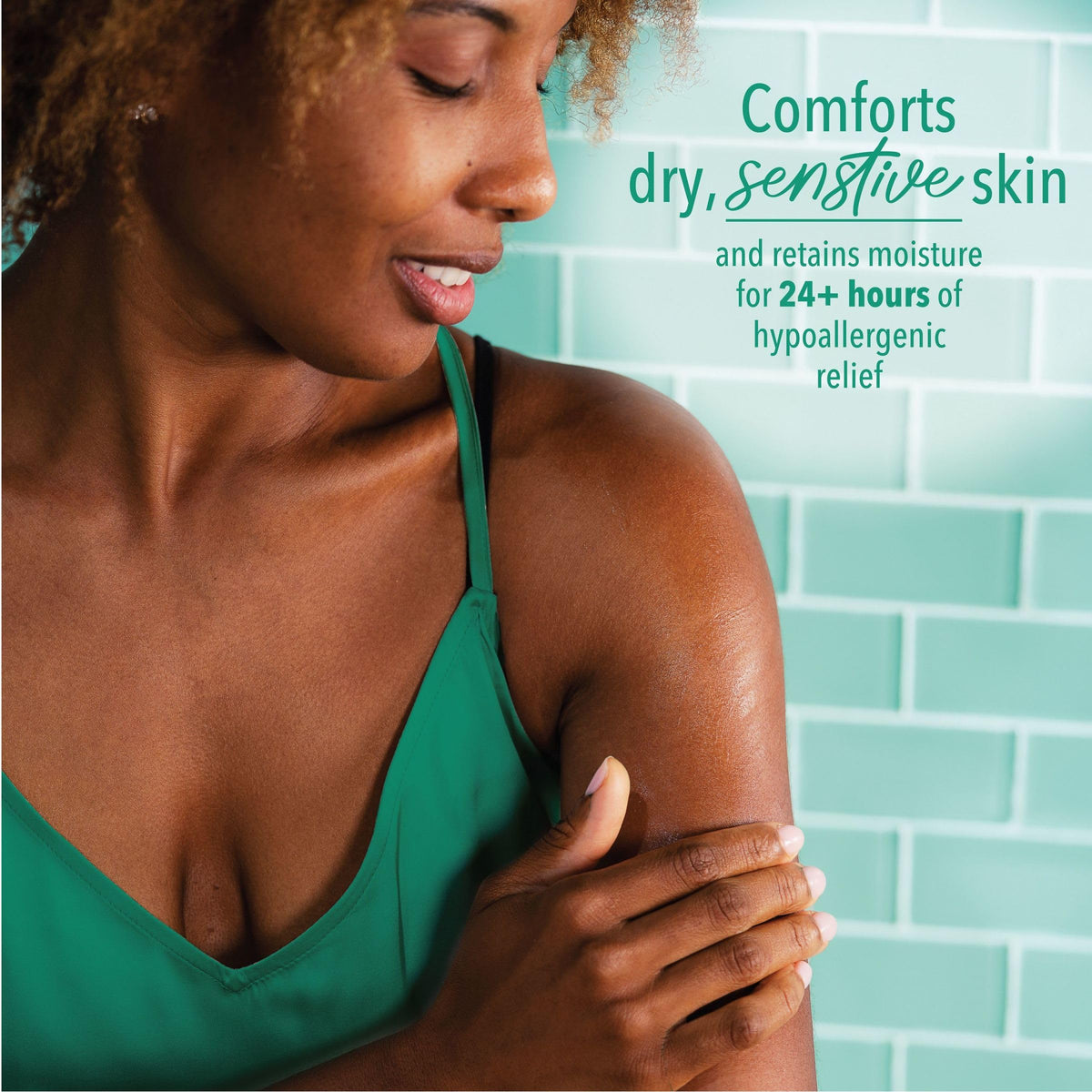 Curel pump dispensing lotion demonstrating easy one-handed use