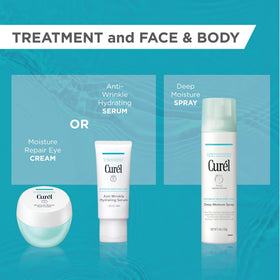 Curel serum held in hand to show 1.3 oz size and travel-friendly scale