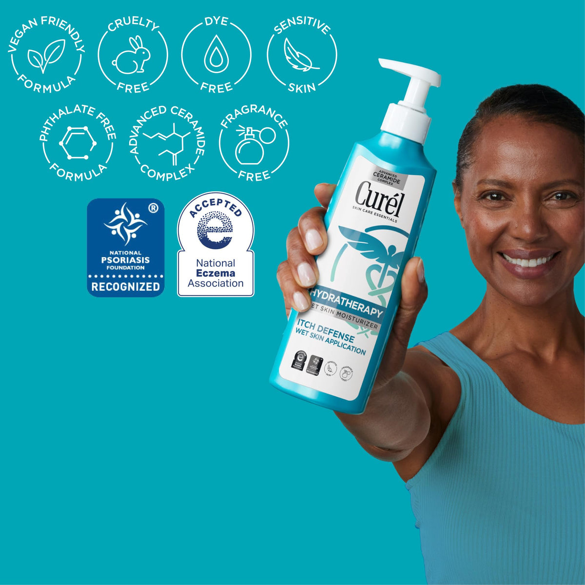 Curel texture lotion on hand demonstrating lightweight fast-absorbing formula