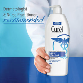Three-pack of Curel bottles arranged, offering convenient refill supply benefit