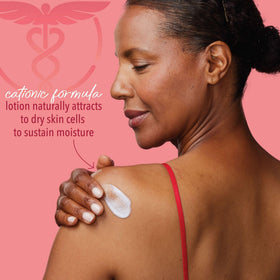 Curel lotion being spread on hands for fast moisturizing benefit