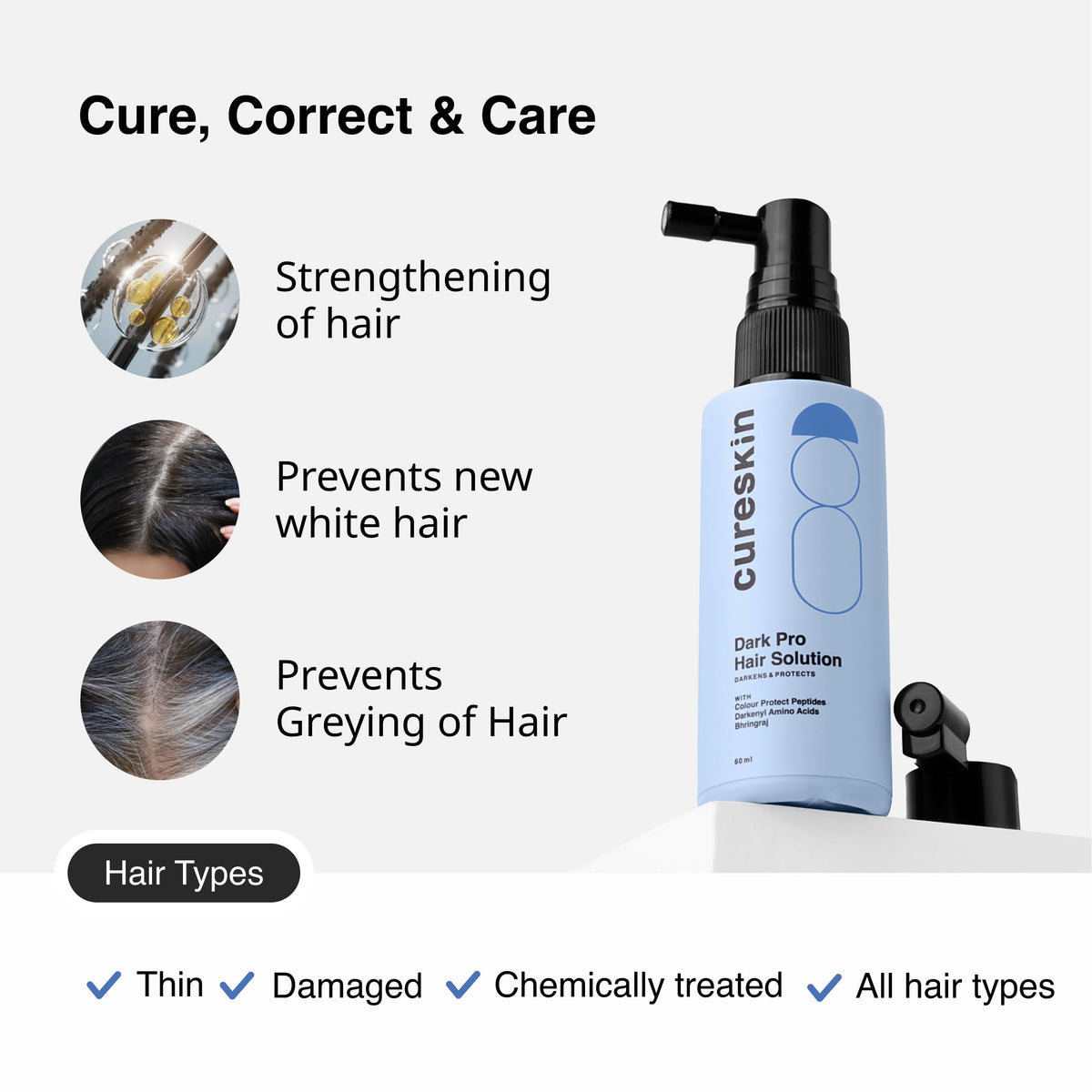 Cureskin being applied to scalp roots, demonstrates targeted pigment support