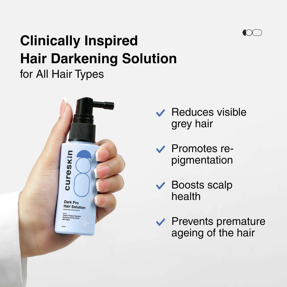 Cureskin serum dropper releasing a drop, highlights precise, mess-free dosing
