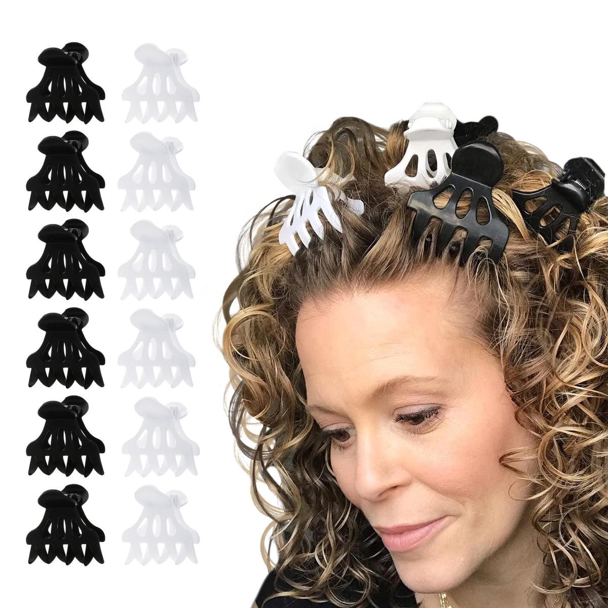 Curl Keeper front packaging showing 12-pack and large claw clips for quick styling